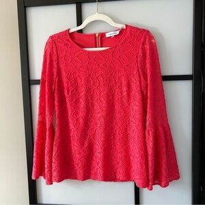 [XS] Calvin Klein Light Red Textured Lace Pattern 3/4th Length Belle Sleeve Top